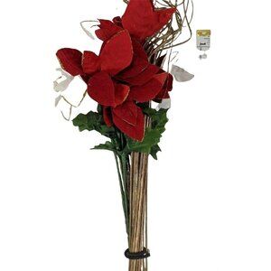 Artificial Poinsettia Bouquet With White & Red Flowers 11i
